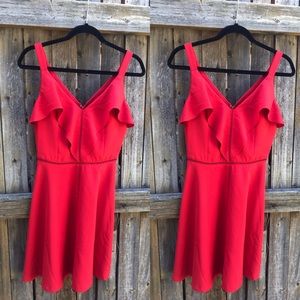 Designer red mini skater dress